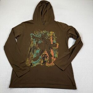Split Shirt Mens Large Brown Graphic Long‎ Sleeve Skate Streetwear Hooded
